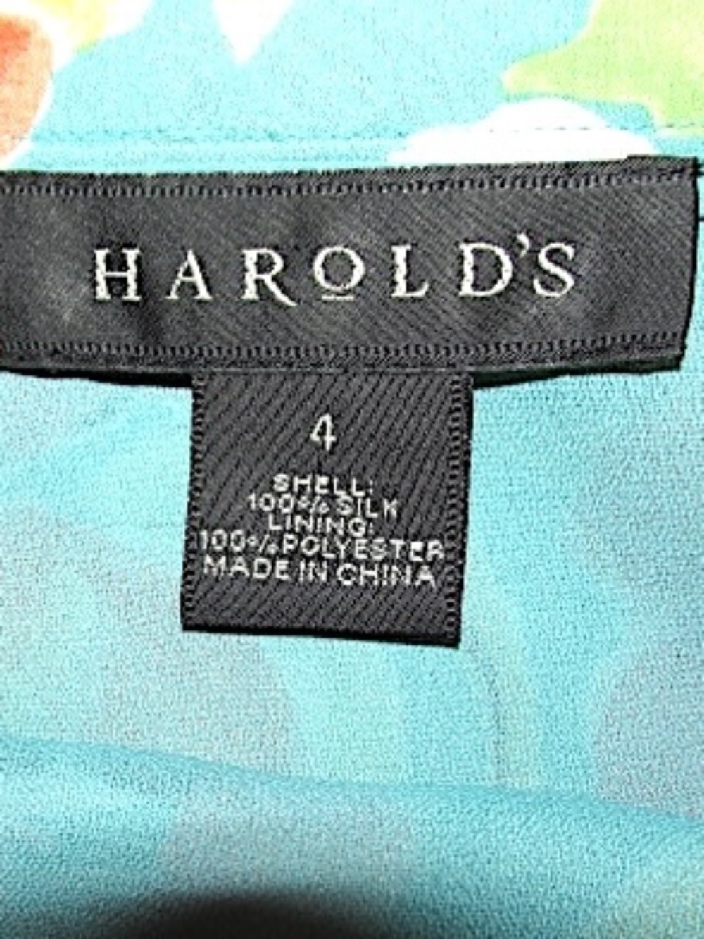 Harold's Turquoise Red Floral Silk Trumpet Skirt, Size 4 - Picture 7 of 7
